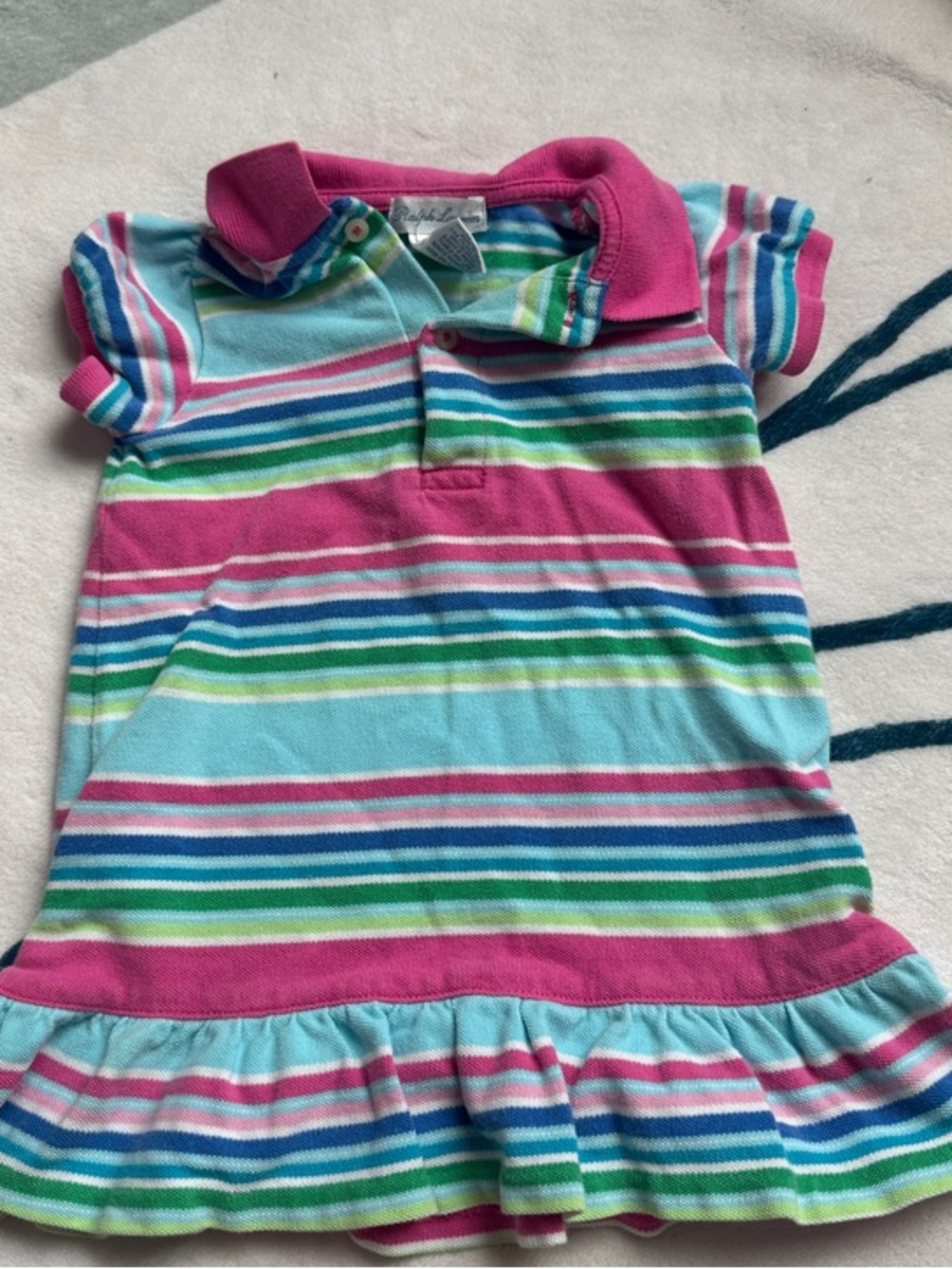 Polo by Ralph Lauren Girls' Striped Polo Dress - Pink, Aqua & Green